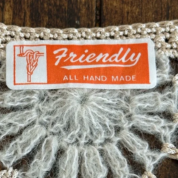 Friendly | Vintage Hand Crocheted Beige Mohair Wool Cardigan Sweater - Picture 3 of 7